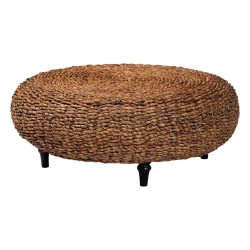 bali & pari Riau Handwoven Seagrass Coffee Table with Wooden Legs - Natural Wicker Round Living Room Table for Living Room or Bedroom D?cor